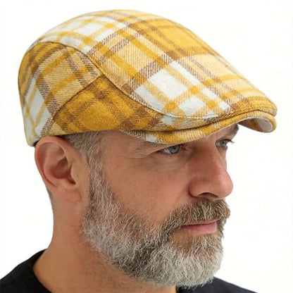 Idopy Men`s Classic Adjustable Ivy Irish Newsboy Golf Cap Hat - color: Plaid Yellow