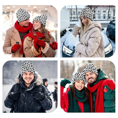 Beanie Knit Hat Winter Unisex Cuffed Beanies Skull Cap Warm Double Layer Thick Acrylic Cute for Girls Women Men - color: Leopard
