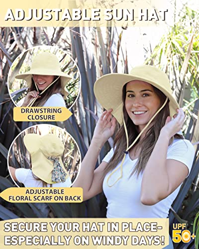 Tirrina Women's Sun Hat Wide Brim, UV Protection Sun Hats for Women - color: Tan W/ Floral Ribbon
