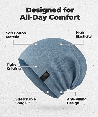Warm Slouchy Beanie Hat - Deliciously Soft Daily Beanie in Fine Knit - color: Blue Denim