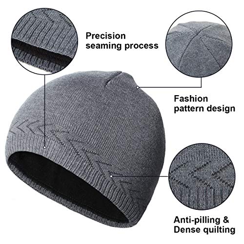 Mens Winter Warm Knitting Hats Plain Skull Beanie Cuff Toboggan Knit Cap - color: Grey
