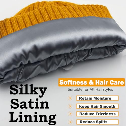 ROYBENS Womens Satin Lined Beanie for Men Wool Knit Cuffed Warm Winter Hats - color: 1pcs-yellow