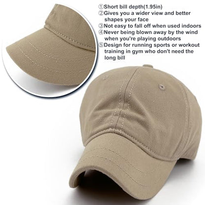 Loneshark Short Brim Baseball Cap for Running Small Bill Umpire Hat - color: Khaki
