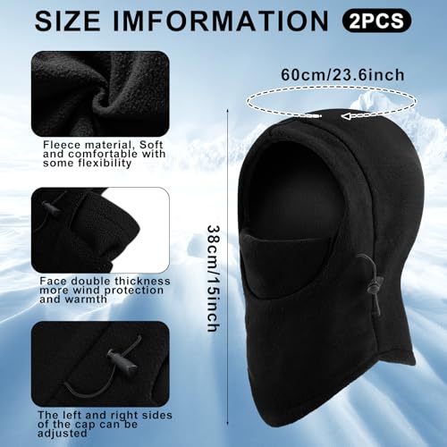 Frienda 2 Pcs Balaclava Ski Mask Windproof Warmer Fleece Adjustable Winter Mask Face Cover for Men Women - color: Black, Black Mixed Grey