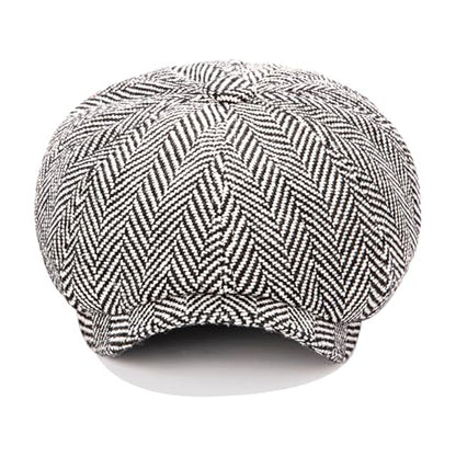 Men's Wool Newsboy Cap 8-Panel Tweed Taxi Hat Herringbone Gatsby Flat Hats - color: Light Gray