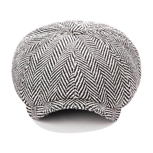 Men's Wool Newsboy Cap 8-Panel Tweed Taxi Hat Herringbone Gatsby Flat Hats - color: Light Gray