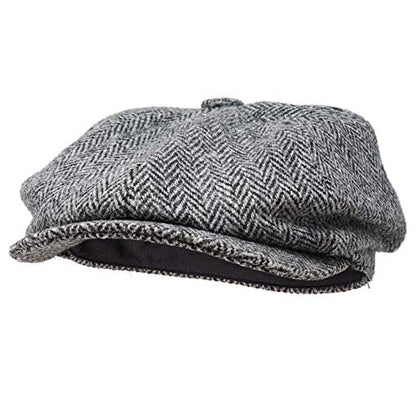 Lomond Newsboy Cap - 100% Handwoven Wool - Harris Tweed - Water Resistant - color: Charcoal Herringbone, size: Large