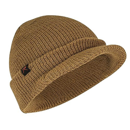 Rothco Wool Watch Cap with Brim – Wool Beanie Hat with Visor – Great for Winter Activities - color: Coyote Brown
