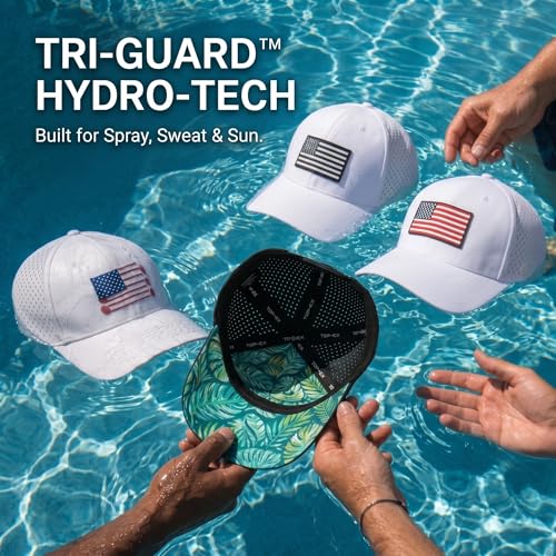 UVCoolix™ Cooling Sweatband Baseball Cap for Hot Weather,Breathable Sun Protection,Water-Resistant Golf Performance Hat - color: Black/Mono Flag/Palm, size: X-Large-XX-Large