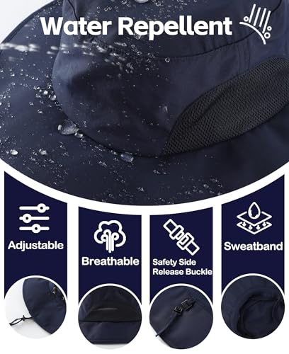 Home Prefer UPF50+ Mens Sun Hat Wide Brim Fishing Hat for Men UV Protection Womens Beach Bucket Hat for Golf Hiking Gardening - color: Navy Blue
