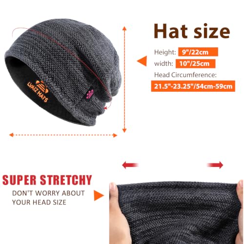 2 Pack Fleece Lined Beanie Hat Reversible Knit Skull Cap for Men Women - color: Black+mix Grey