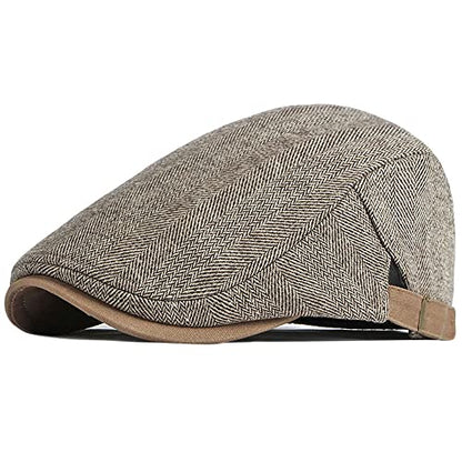 Newsboy Hat for Men Flat Cap Adjustable Tweed Ivy Gatsby Cabbie Hat - color: Khaki