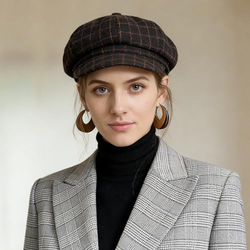 Newsboy Caps for Women Classic Beret Hats Autumn Winter Cap - color: E-black