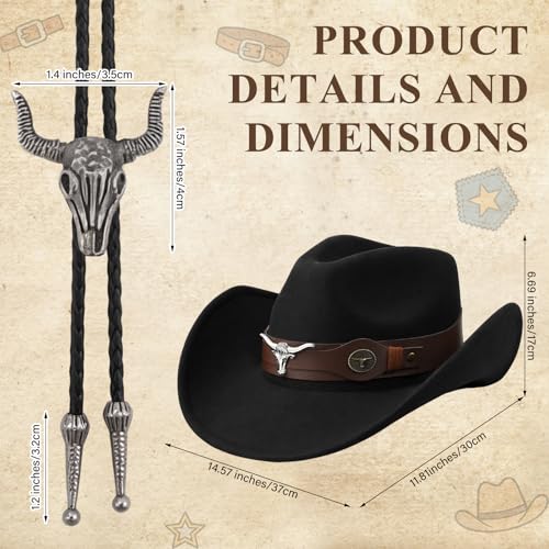 Unittype Western Cowboy Hat for Women Men with Bolo Tie Black