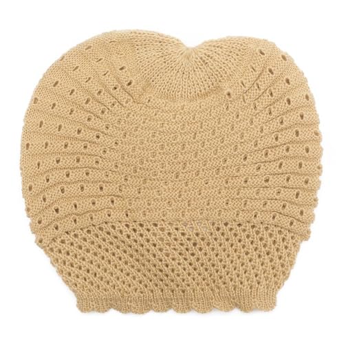 ZLYC Crochet Slouchy Beanie for Women Soft Lightweight Skull Cap - color: Plain Macadamia Beige