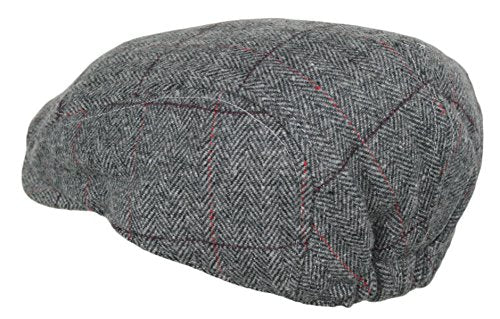 Wonderful Fashion Men's Herringbone Wool Tweed Newsboy IVY Cabbie Driving Hat - color: Plaid Grey