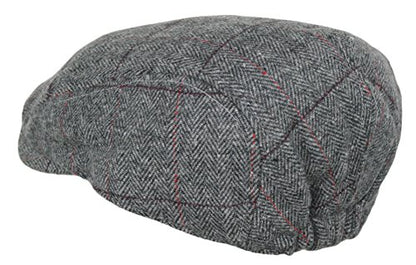 Wonderful Fashion Men's Herringbone Wool Tweed Newsboy IVY Cabbie Driving Hat - color: Plaid Grey