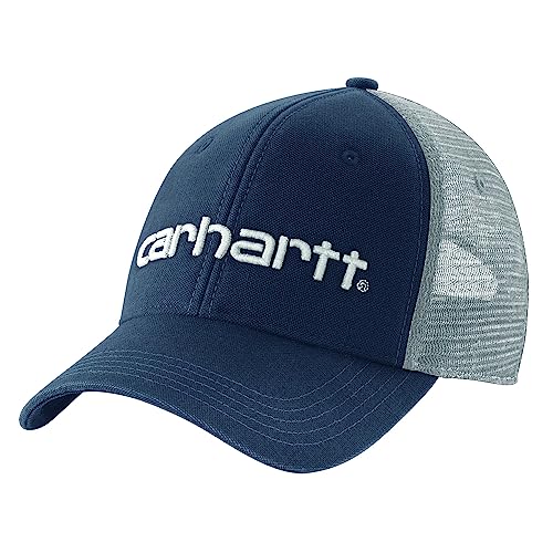 Carhartt Men's Canvas Mesh-Back Logo Graphic Cap - color: Navy/White