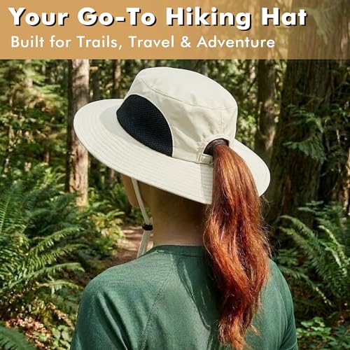 Tirrinia Sun Hats for Women, Wide Brim Hat with Ponytail Hole - color: #Tan-23.7'' Head