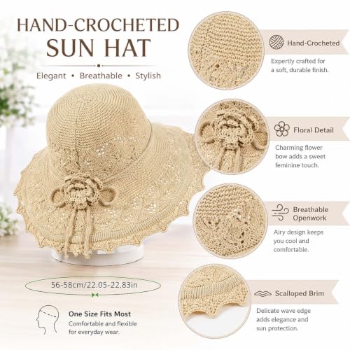 Woven Straw Bucket Hat for Women Bowknot Straw Bucket Hats Packable Sun Hats Summer Party Travel Daily Wear - color: Beige