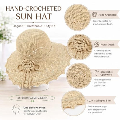 Woven Straw Bucket Hat for Women Bowknot Straw Bucket Hats Packable Sun Hats Summer Party Travel Daily Wear - color: Beige