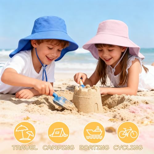 ZOORON Outdoor Kids Sun Hat with Neck Flap UPF 50+ Sun Protection Fishing Hat Wide Brim Summer Kids Beach Hats for Girls Boys - color: 1pack-blue