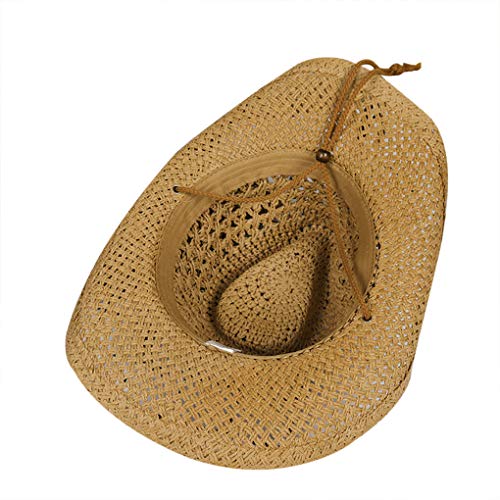 Straw Hat Women Men Cowboy Hats Beach Floppy Sun Hats Brim Summer Sunhat Bush Sombrero Travel Cowgirl Hat Costume - color: Khaki