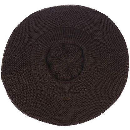 BYOS Chic French Style Lightweight Soft Slouchy Knit Beret Beanie Hat in Solid - color: 2-pack Brown & Black