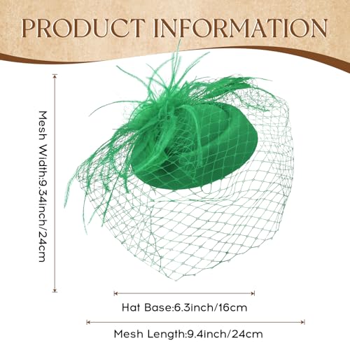 Fascinator Hat Veil Feather Fascinator Tea Party Bridal Wedding Veil Retro Hat Pillbox Hat - color: Green