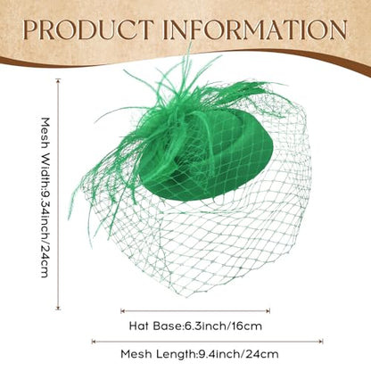 Fascinator Hat Veil Feather Fascinator Tea Party Bridal Wedding Veil Retro Hat Pillbox Hat - color: Green