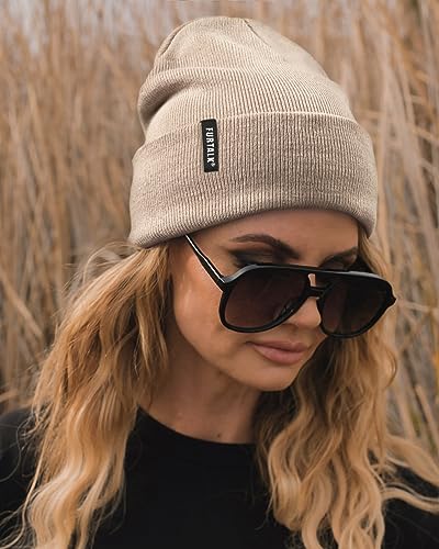 FURTALK Beanie Hat for Men Women Winter Hats for Women Men Soft Warm Unisex Cuffed Beanie Knitted Skull Cap - color: Burlywood
