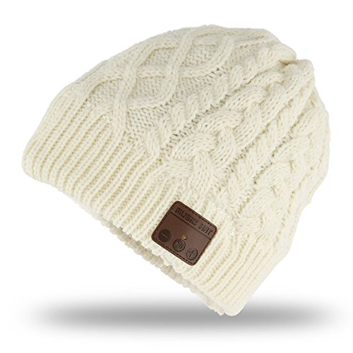 Wireless Beanie Hat for Men Women Wireless Headset Headphones Music Audio Boys Girls Winter Cap with Speaker Mic Hands Free Outdoor Sport Stereo Earphone Earpieces Warm White - color: Warm White