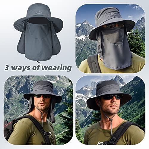 Fishing Hat for Men Sun Protection Hat with Removable Neck Flap Face Cover - color: Dark Grey