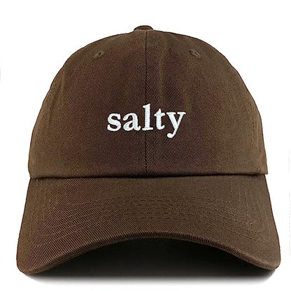 Trendy Apparel Shop Salty Embroidered Solid Adjustable Unstructured Dad Hat - color: Brown