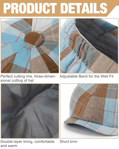 Suhine 6 Pcs Newsboy Cap for Men Octagonal Hat 8 Panel - style: Plaid