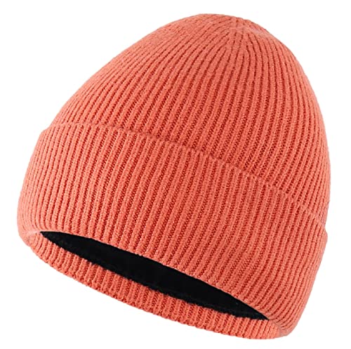 Connectyle Kids Beanie Hat Warm Winter Hats for Boys Girls Fleece Lined Knit Kids Hat for Ages 1-5 - color: Brite Orange