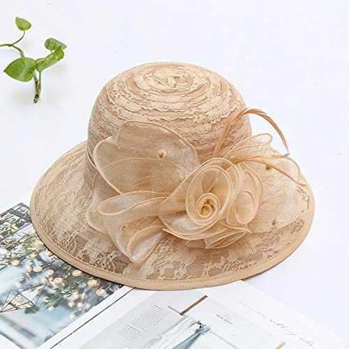 Women's Kentucky Derby Church Dress Hat Wide Brim Leaf Flower Bridal Shower Hat - color: R3 Lightbrown