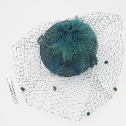 HIWIND Fascinators Hat Women Tea Party Pillbox Veil Cocktail Mesh Hat - color: Green