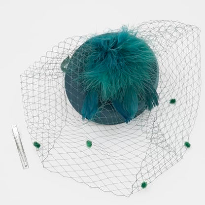 HIWIND Fascinators Hat Women Tea Party Pillbox Veil Cocktail Mesh Hat - color: Green