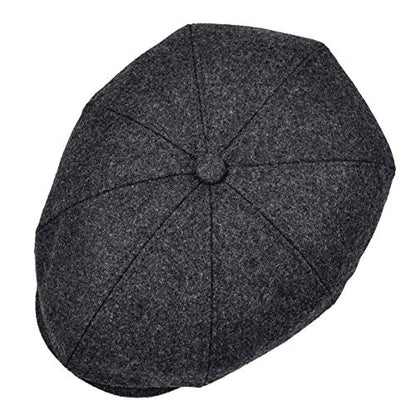 VOBOOM Men Wool Blend 8 Panel Newsboy Cap Tweed Hat - color: Grey
