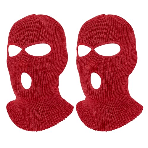 Pukavt 2 Pack 3 Hole Winter Knitted Mask, Ski Mask Balaclava Cap - color: Red