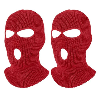 Pukavt 2 Pack 3 Hole Winter Knitted Mask, Ski Mask Balaclava Cap - color: Red