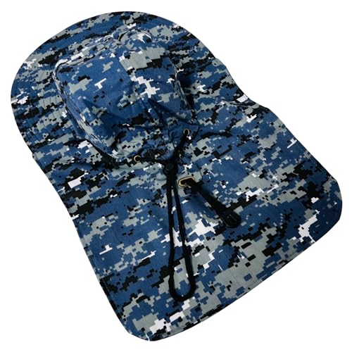Packable and Adjustable Mesh Boonie Sun Hat with Neck Flap - color: Blue Digital Camo