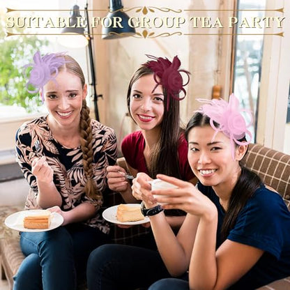 AMCAMI Fascinators Hats with Feather for Women 2026 Derby Hats Small Tea Party Hat with Headband - color: Matte Pink