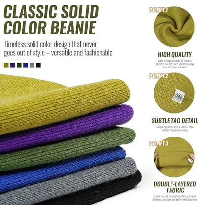 CLAPE Cuff Rolled Beanie for Men Women, Soft Knit Winter Hat Double-Layer Warm Ski Skull Cap Stretch Fit - color: Clkh02-violet