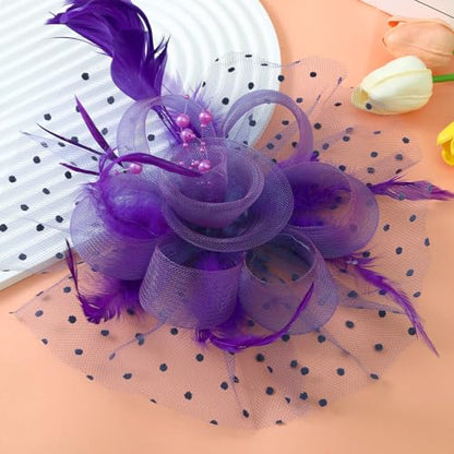 WLBON Fascinators Hat 20s 50s Headband Hair Clips Flower Mesh Veil Feather Headpiece Headwear Women Halloween Carnival Cocktail Wedding Church Cosplay Dress Up Birthday Tea Party Accessories Purple - color: Purple Tone
