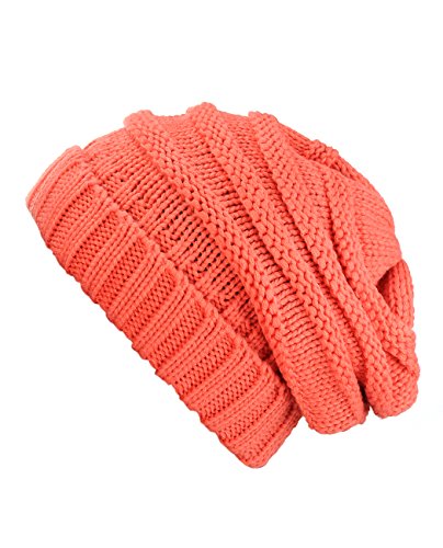 NYFASHION101 Slouch Wrinkled Beanie Cap Slouchy Skull Hat - color: Coral