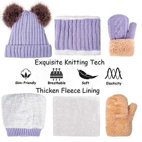 Kids Winter Beanie Scarf Gloves Set - Thermal Fleece Lined Knit Hat, Soft Neck Warmer & Mittens for Girls & Boys 1-10 Years - color: Purple-s, size: 1-5 years