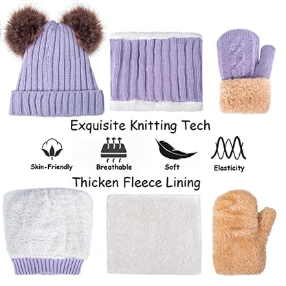 Kids Winter Beanie Scarf Gloves Set - Thermal Fleece Lined Knit Hat, Soft Neck Warmer & Mittens for Girls & Boys 1-10 Years - color: Purple-s, size: 1-5 years