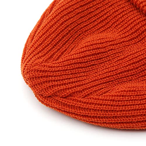UNDERCONTROL Logo Label Patch Unisex Fall Winter Short Thick Cuffed Rollup Warm Beanie Korea Trawler Fisherman Knit Skull Hat - color: Athletic Orange